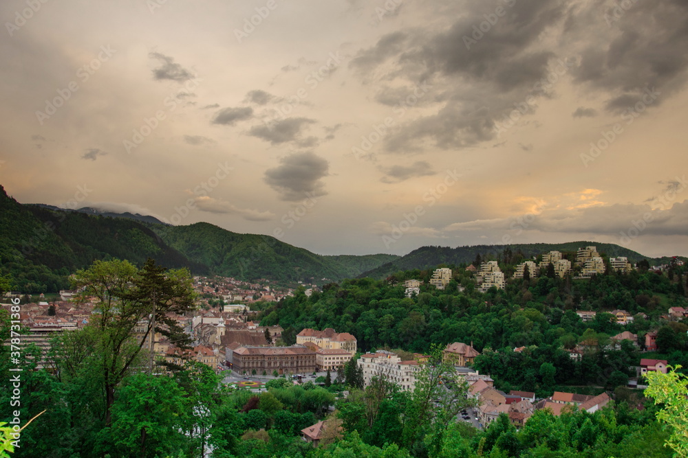 Aerial View Of Brasov City In The Carpathian Mountains Of Romania,may ,2017 Aerial View Of Brasov City In The Carpathian Mountains Of Romania,may ,2017