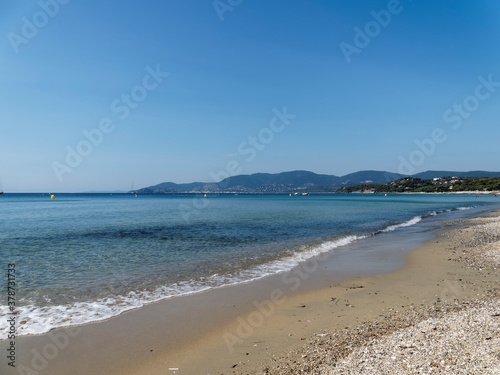 View of Gigaro beach and La Croix Valmer from national park of Cap Lardier between Saint-Tropez and Cavalaire in Provence French Riviera