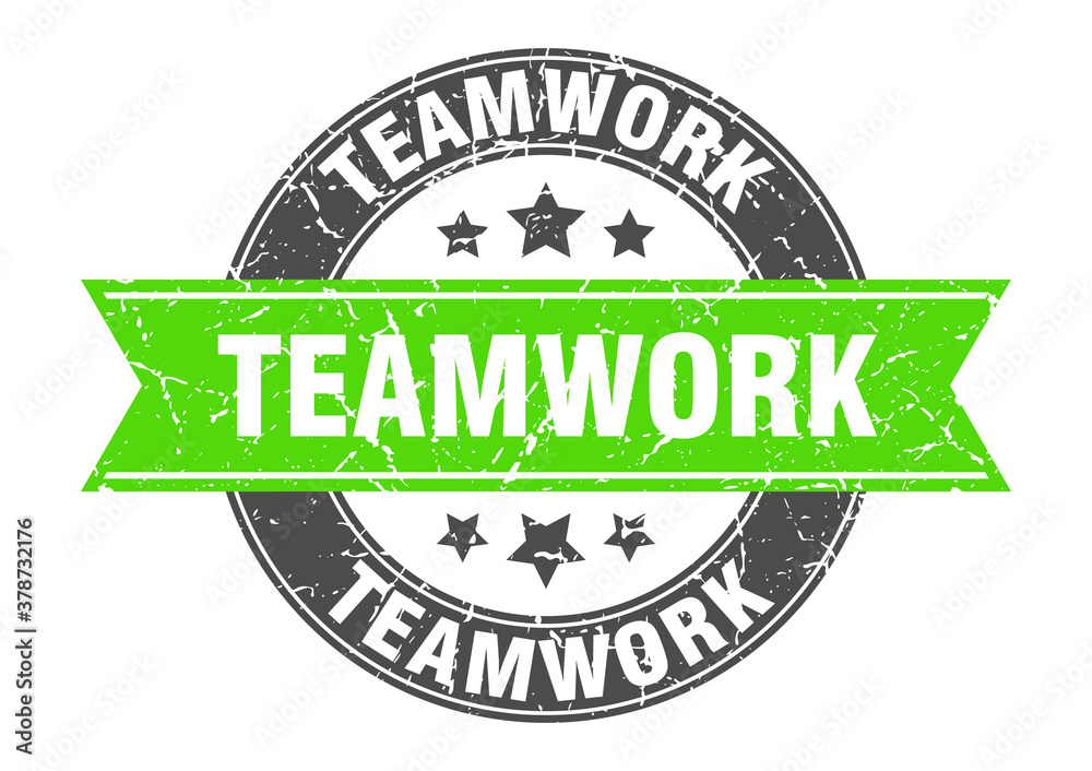 Fototapeta premium teamwork round stamp with ribbon. label sign