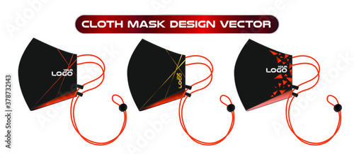 Black and orange mockup logo design protective face mask or medical mask. To protect coronavirus and infection. Medical mask set isolated on white background. Realistic vector illustration