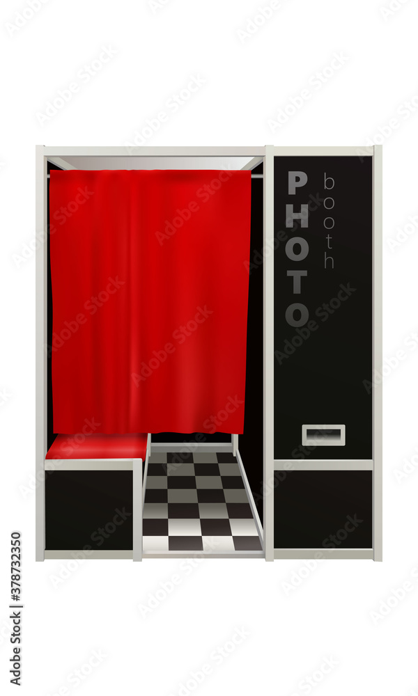 classic outdoor black photo booth with red curtain isolated on white ...