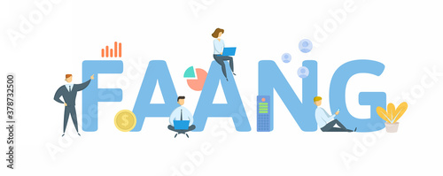 FAANG, Big Tech. Concept with keyword, people and icons. Flat vector illustration. Isolated on white background.