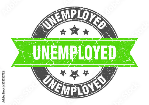 unemployed round stamp with ribbon. label sign