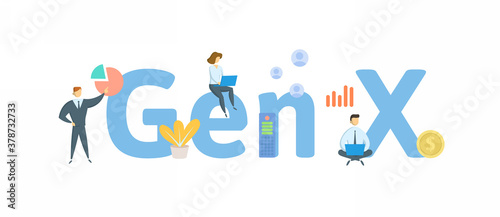 Gen X, Generation X. Concept with keywords, people and icons. Flat vector illustration. Isolated on white.