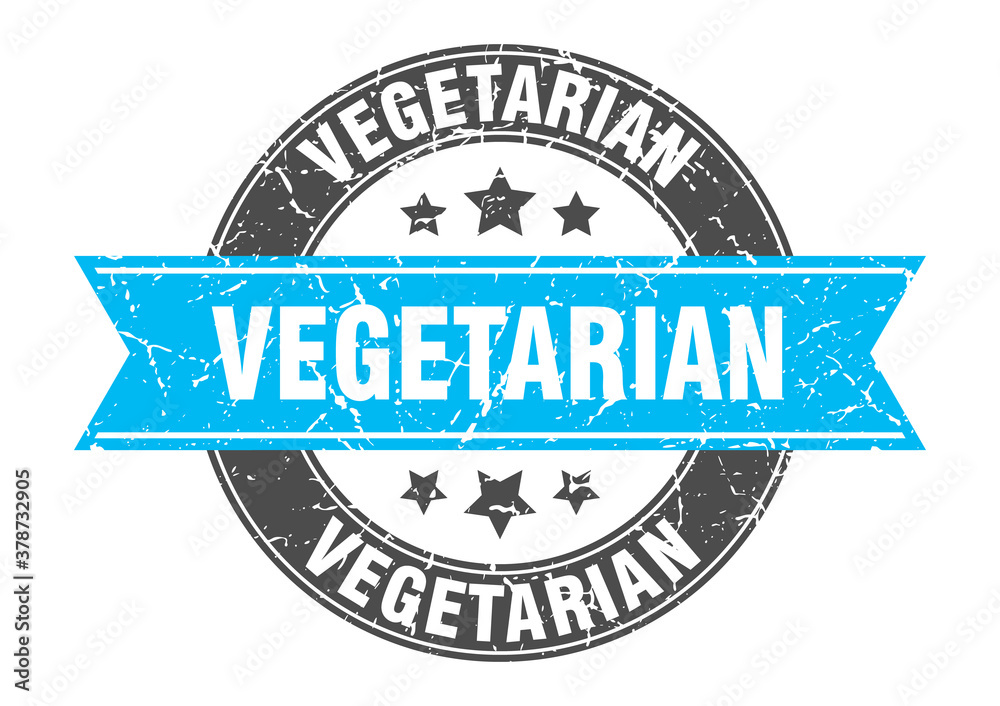 vegetarian round stamp with ribbon. label sign