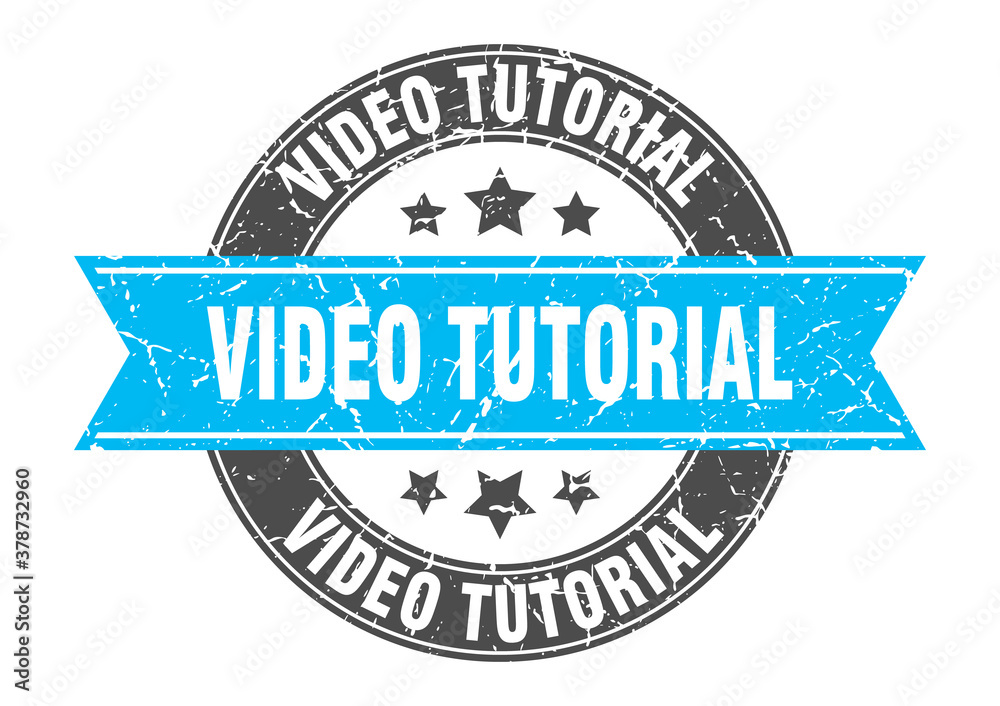 Fototapeta premium video tutorial round stamp with ribbon. label sign