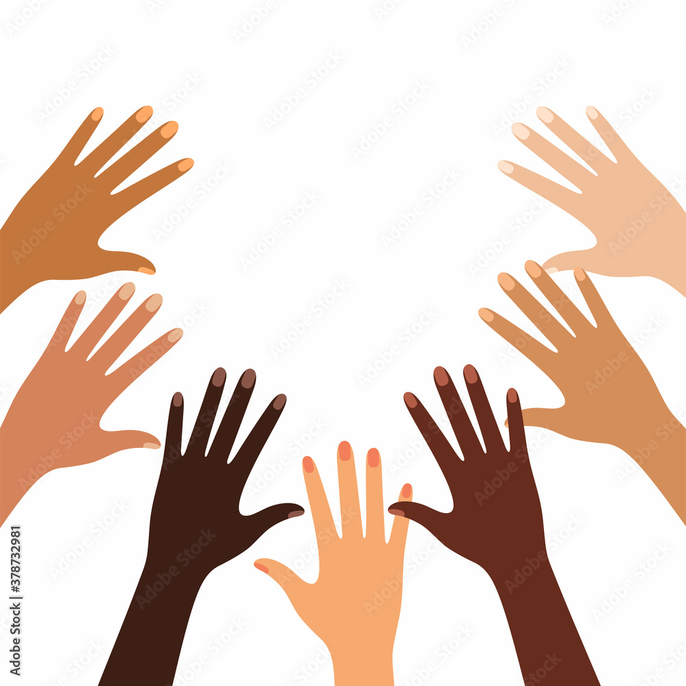 Obraz premium Hands of different skin colors - interracial friendship.