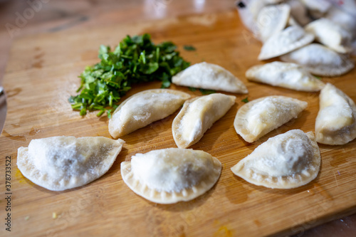 Frozen Momo Dumpling in a Chopboard