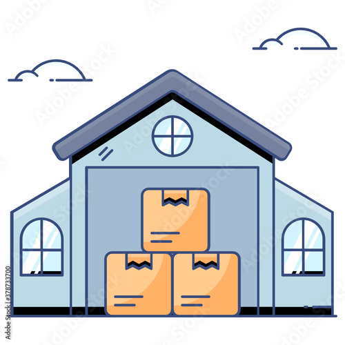 
Godown vector style, editable flat icon of storeroom 
