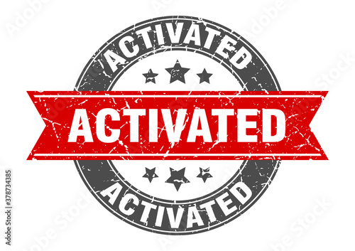 activated round stamp with ribbon. label sign