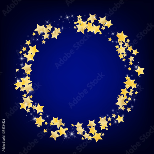 Yellow Decoration Stars Vector Blue Background. 