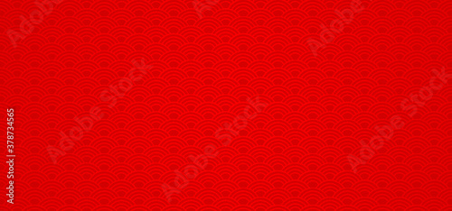Seigaiha or Seigainami literally means wave of the sea, ocean waves. Traditional Chinese, Japanese texture. Oriental New Year. Flat vector seamless ornament background concept. Red wave pattern.