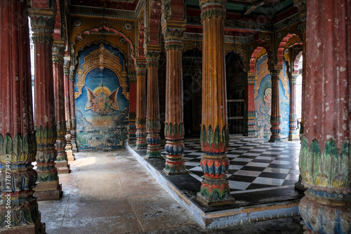 Varanasi, India - September 2020: Detail of a Hindu temple in Varanasi on September 13, 2020 in Uttar Pradesh, India.