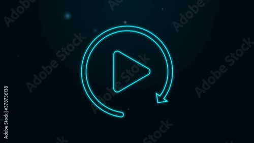 Glowing neon line Video play button like simple replay icon isolated on black background. 4K Video motion graphic animation. photo