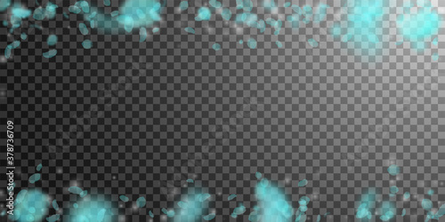 Turquoise flower petals falling down. Flawless rom
