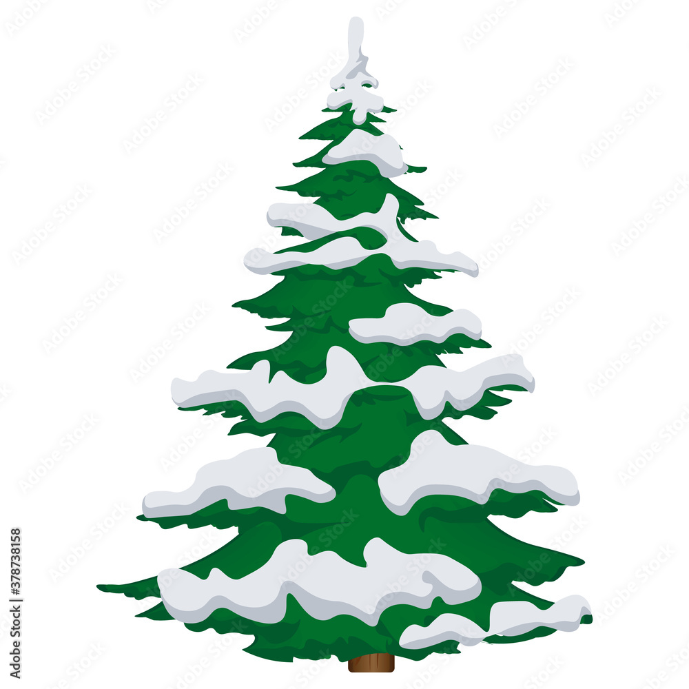 Fototapeta premium Fir tree in the snow on a white background. Vector illustration