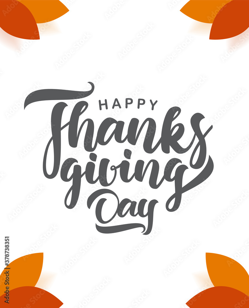 Happy Thanksgiving Day. Vector template of greeting card with autumn leaves.