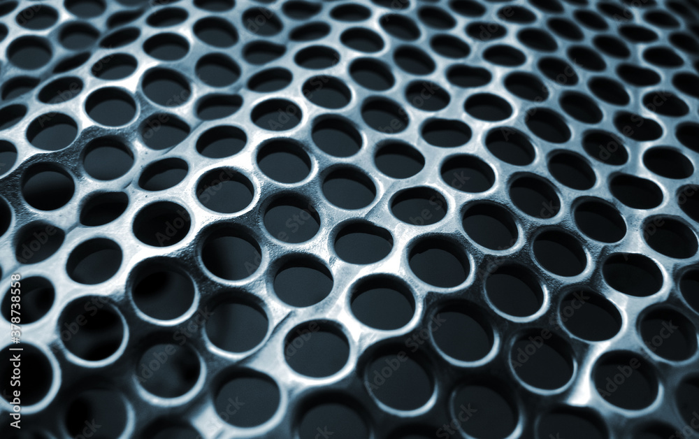 Fototapeta premium Abstract silver metal background 3D rendering. Silver texture of circular notches close up. Luxury metallic wallpaper. Abstract brushed metal conceptual background. Abstract silver metallic Stainless 