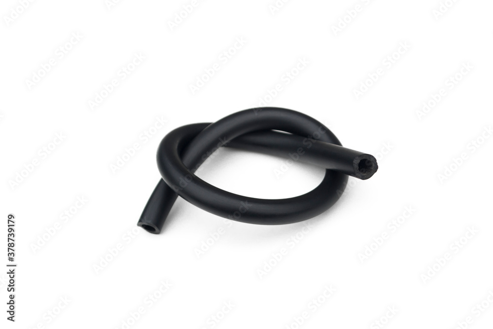 Fototapeta premium Black rubber fuel hose isolated on white background.