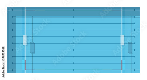 Water polo pool with goals. Top view.