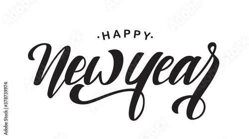 Vector illustration. Hand.written brush type lettering of Happy New Year
