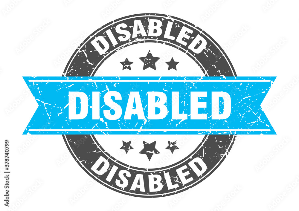 disabled round stamp with ribbon. label sign disabled round stamp with ribbon. label sign
