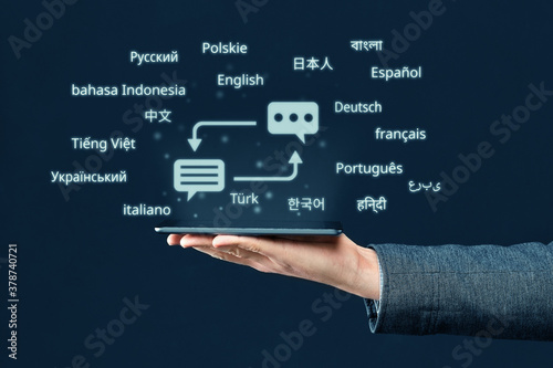 Concept of a program for a smartphone to translate from different languages photo