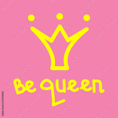 Postcard with yellow crown and text isolated on pink background. Can be used for printable souvenirs