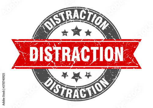 distraction round stamp with ribbon. label sign