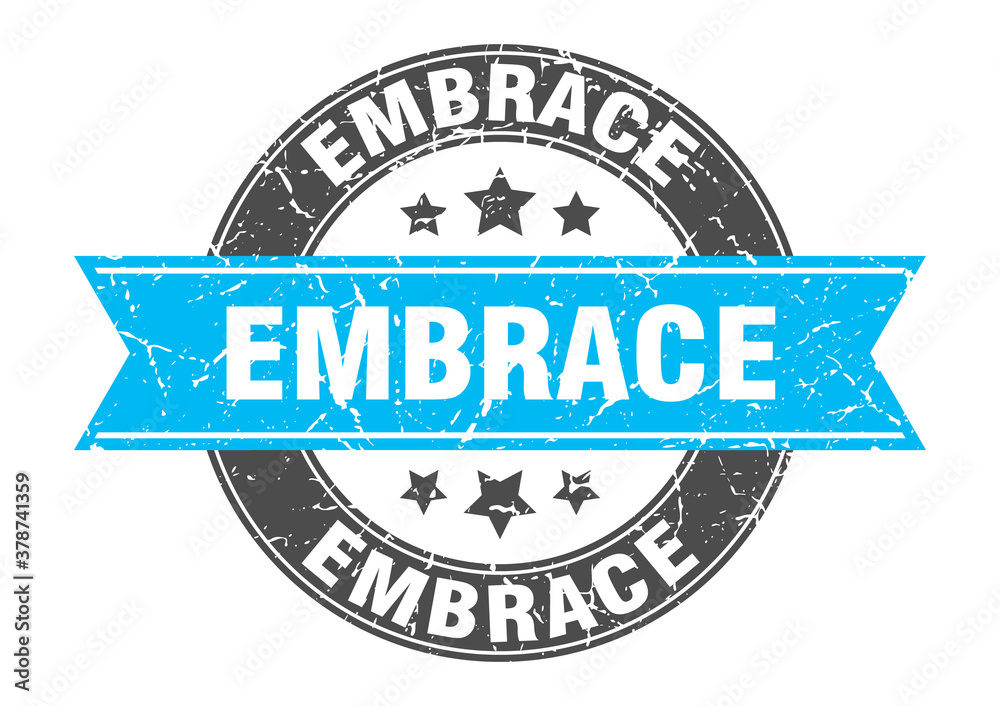 Fototapeta premium embrace round stamp with ribbon. label sign