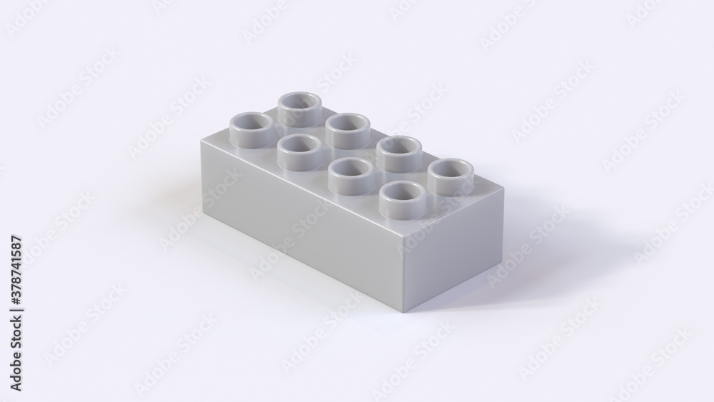 Fototapeta premium Grey Plastic Building Block on a White Background. 3d render with a work path