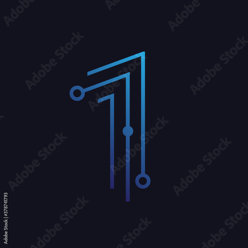 Number one / first / 1 vector font alphabet, technological flat design for your unique elements design ; logo, corporate identity, application, creative poster & more
