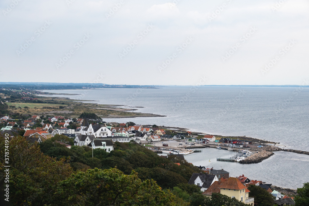 The small coastal town of Mölle placed on the cliffs towards the water in southern Sweden