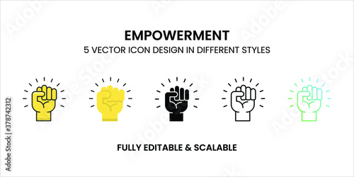 Empowerment vector icon in colored outline, flat, glyph, line and gradient photo