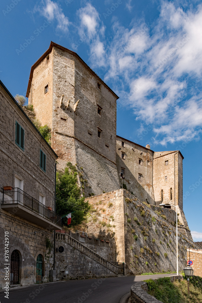 The medieval castle Fortezza Orsini at Sorano, Tuscany Region in Italy 