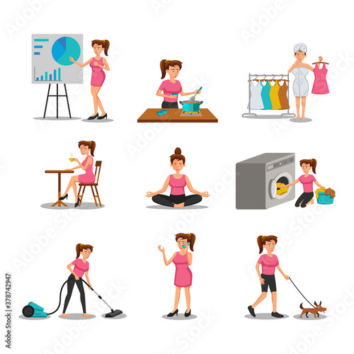 collection of flat design of cartoon woman characters in cartoon version