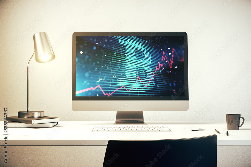 Creative Bitcoin concept on modern laptop screen. 3D Rendering Creative Bitcoin concept on modern laptop screen. 3D Rendering