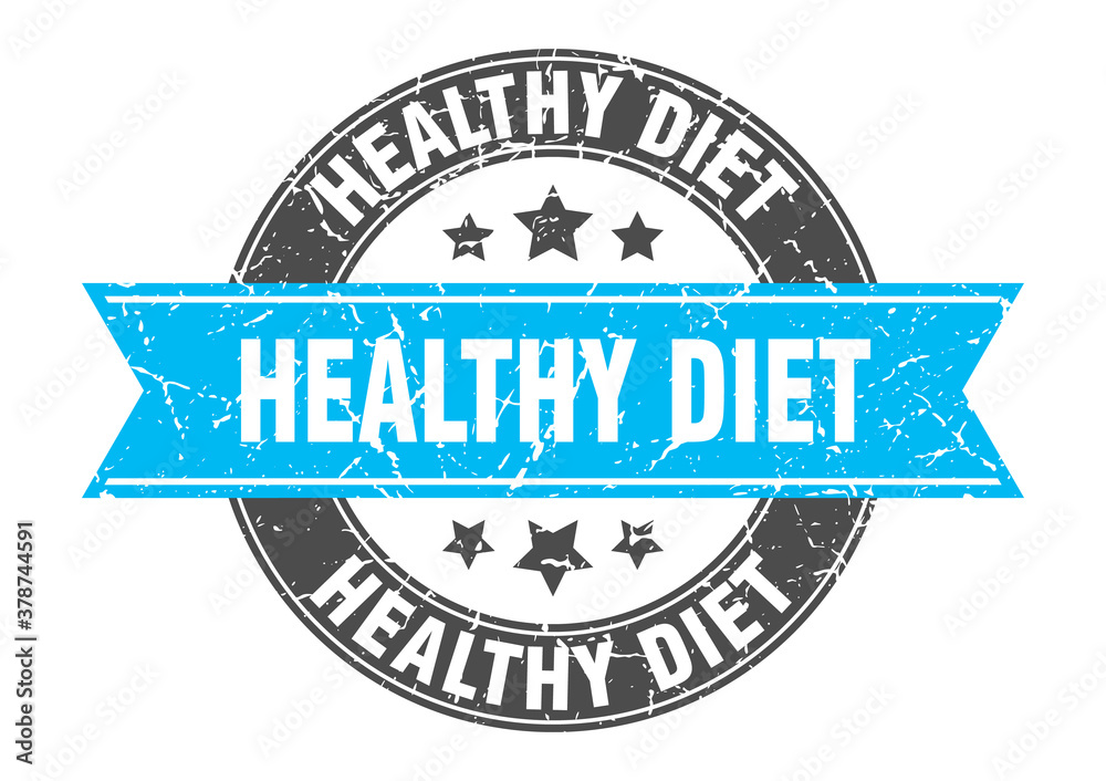 healthy diet round stamp with ribbon. label sign healthy diet round stamp with ribbon. label sign