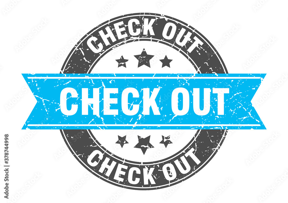 Fototapeta premium check out round stamp with ribbon. label sign