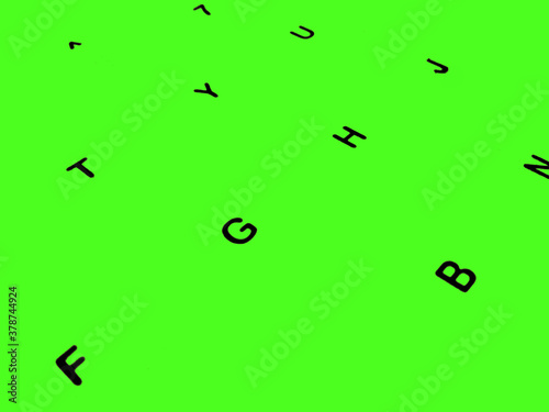Creative Fine Art Image Illustration of Dark Black English Alphabet Letters On Green Glowing Background Copy Space For Text. Modern abstract front style in computer keyboard typewriter sequence order.