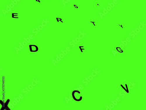 Creative Fine Art Image Illustration of Dark Black English Alphabet Letters On Green Glowing Background Copy Space For Text. Modern abstract front style in computer keyboard typewriter sequence order.