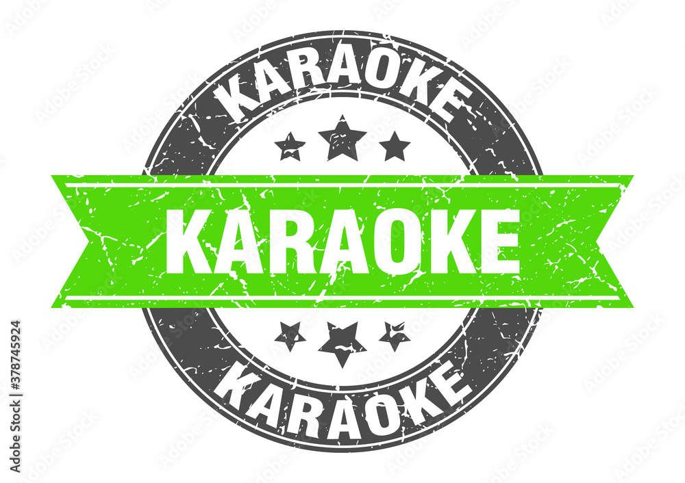 Fototapeta premium karaoke round stamp with ribbon. label sign