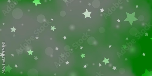 Light Green vector backdrop with circles, stars. Abstract illustration with colorful shapes of circles, stars. Design for wallpaper, fabric makers.