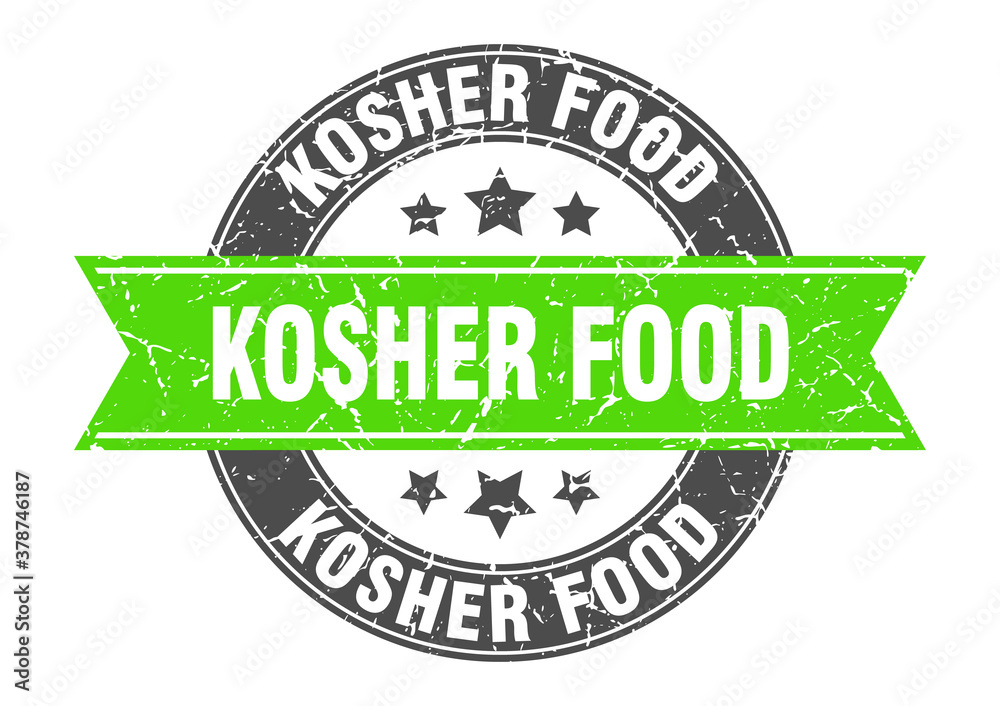 Obraz premium kosher food round stamp with ribbon. label sign