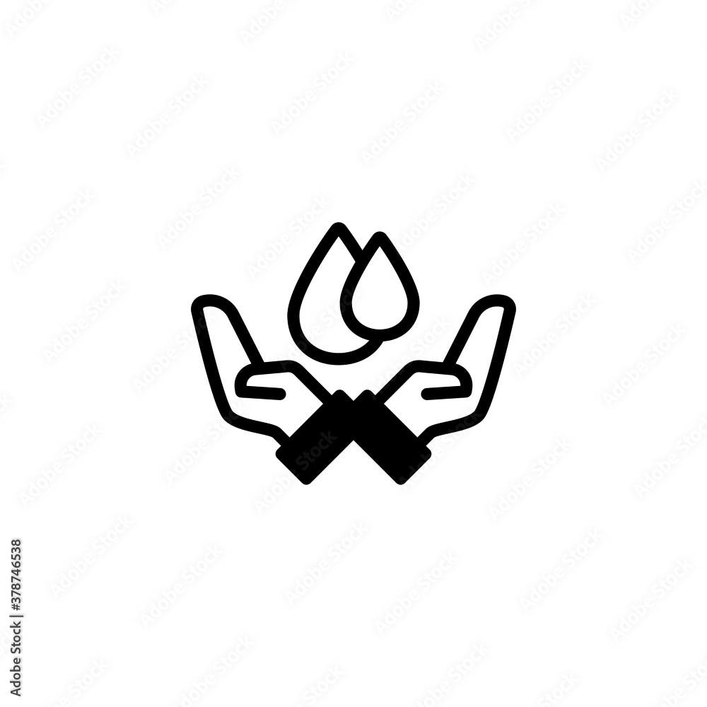 Save water Icon in black flat glyph, filled style isolated on white background