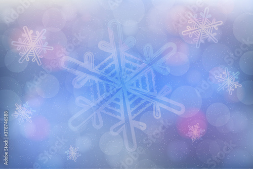 Christmas icy background design with snowflakes, snowfall and bokeh effect. Vector illustration for Christmas and New Year event, advertising. Seasons Greetings. Winter holiday banner