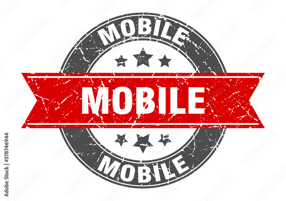 Obraz premium mobile round stamp with ribbon. label sign