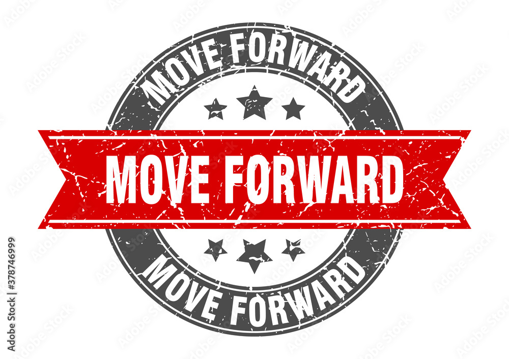 move forward round stamp with ribbon. label sign