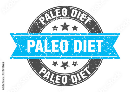 paleo diet round stamp with ribbon. label sign