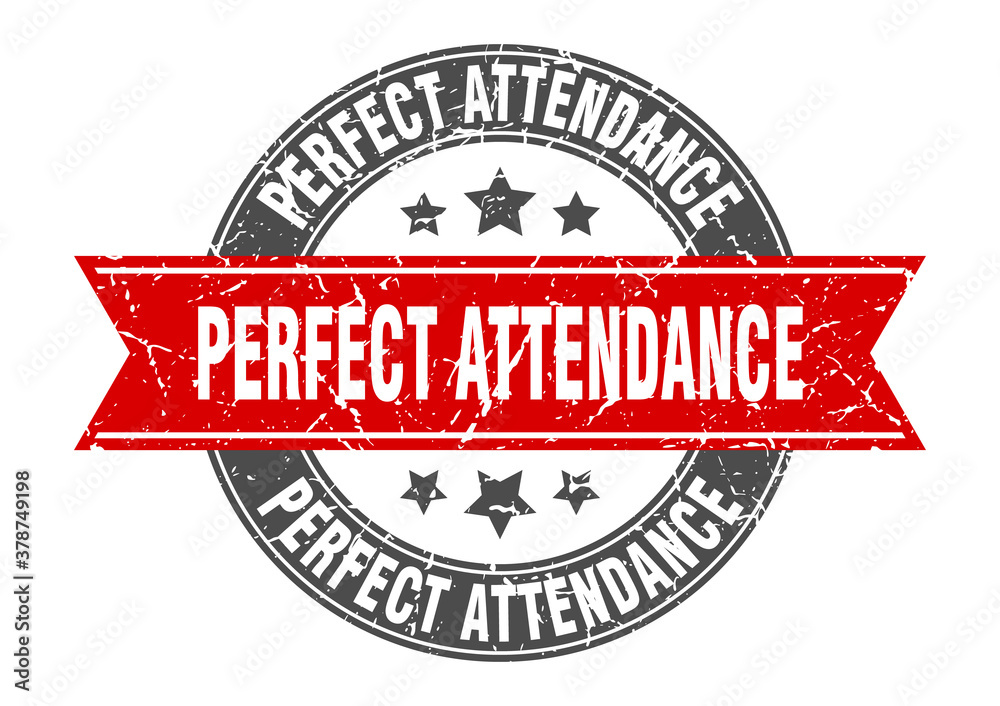 perfect attendance round stamp with ribbon. label sign